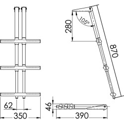 Échelle de plongée télescopique inox 316 3 marches – plate-forme