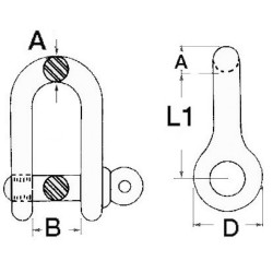 10 manilles lyre inox AISI 316 Ø8 mm à axe imperdable