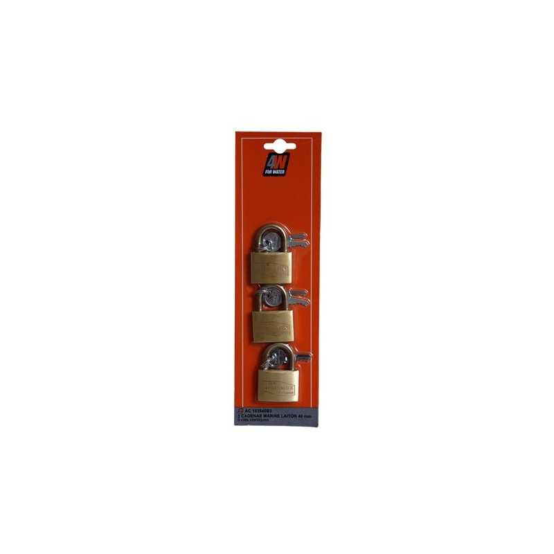 Lot de 3 cadenas laiton 40 mm Ø6 mm à clés identiques