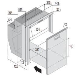 Réfrigérateur à tiroir inox DW51i OCX2 51 L avec freezer 12/24 V