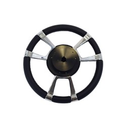 Volant inox 316 et cuir noir diamètre 350 mm