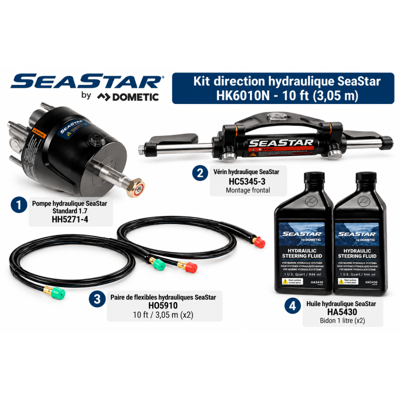 Kit direction hydraulique SeaStar 10 ft 3,05 m avec vérin HC5345-3