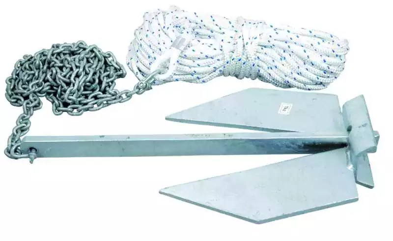Kit mouillage ancre PLATE 5 kg acier galva Chaîne 5 m Cordage 15 m