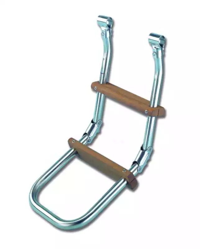 Échelle inox 3 marches pour plateformes 1 + 2 marches marches en bois verni